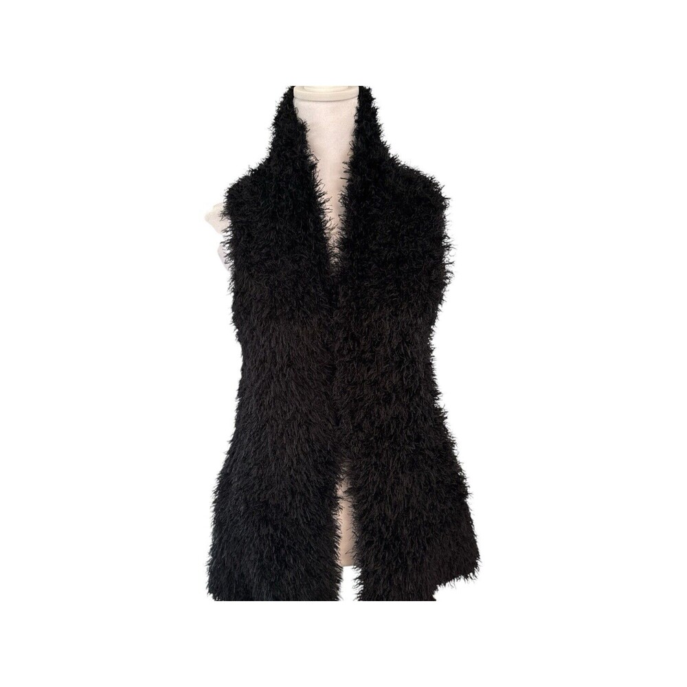 Women’s Soft Faux Fur Black Sweater Vest Size Med Casual Preowned